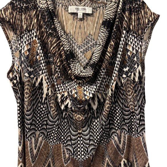 Jones Studio Geometric Print Cowl Neck Sleeveless Top Sz 1X Blouse - Picture 7 of 11
